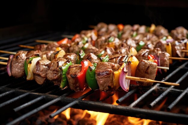 Kebab z jagnięciem ułożony na gorącym grillu stworzony z generatywnego ai