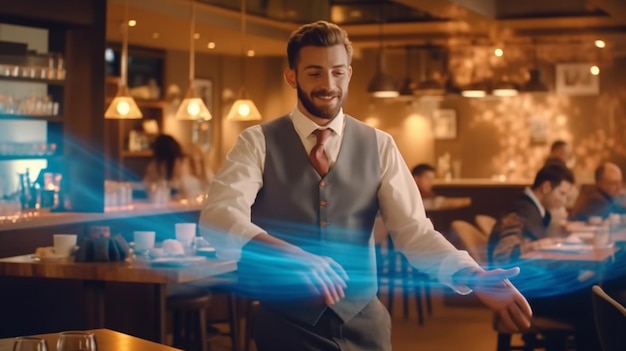 Kelner w ruchu na służbie w restauracji Długa ekspozycja Generatywna sztuczna inteligencja