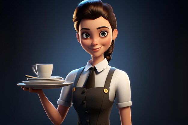 Kelnerka Kelnerka w stylu kreskówki 3D Generatywna sztuczna inteligencja
