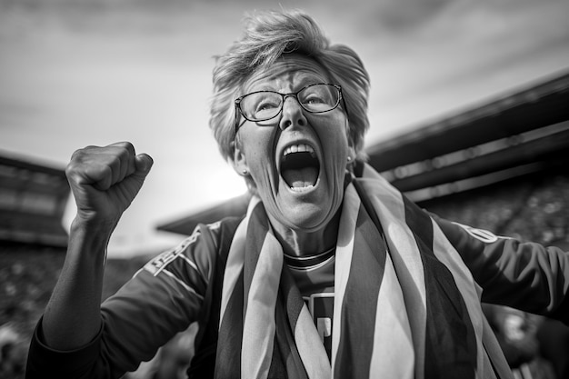 Kibice futbolu amerykańskiego na stadionie Pucharu Świata, wspierające drużynę narodową