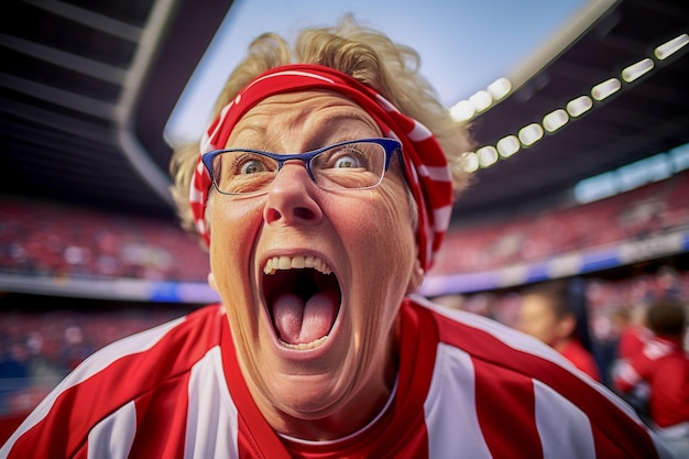 Kibice futbolu amerykańskiego na stadionie Pucharu Świata, wspierające drużynę narodową