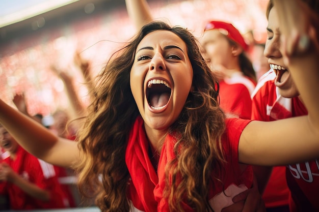 Kibice piłki nożnej na stadionie świętują zwycięstwo po mistrzostwach w piłce nożnej