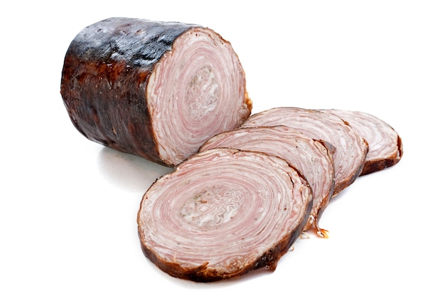 Kiełbasa Andouille Na Białym Tle