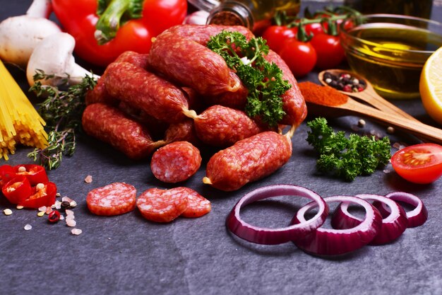 Kiełbasa z salami z przyprawami i warzywami