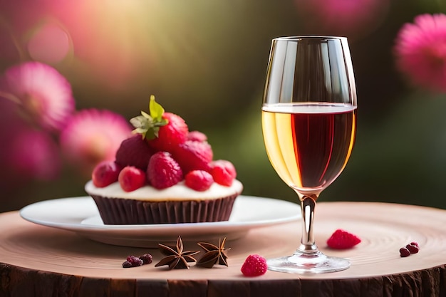 kieliszek wina i kubek wina na stole z malinami i malinami.