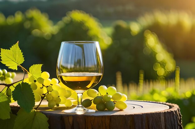 Zdjęcie kieliszek wina z winogronami w tle