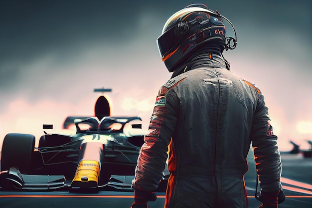 Kierowca F1 czeka na rozpoczęcie wyścigu Koncepcja plakatu Formuły 1 Generative Ai