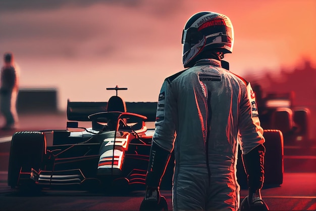 Kierowca F1 czeka na rozpoczęcie wyścigu Koncepcja plakatu Formuły 1 Generative Ai