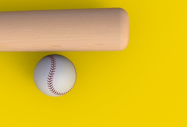 Kij bejsbolowy odizolowywający na żółtym tle, 3d rendering