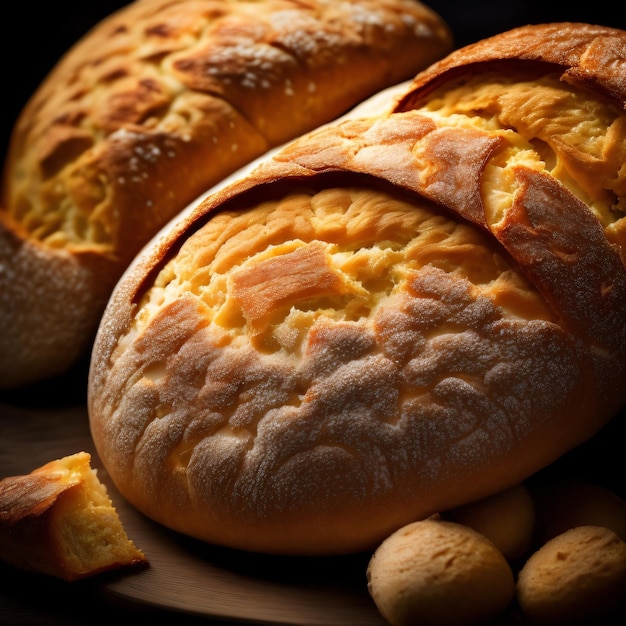 Kilka chlebów jest na talerzu, a jeden ma dużo mąki.