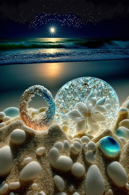 Kilka pierścieni siedzących na generatywnej ai piaszczystej plaży