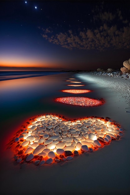 Kilka skał w kształcie serca siedzących na generatywnej ai piaszczystej plaży