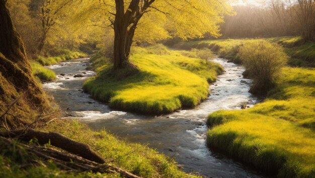 Zdjęcie kinematograficzny las i rzeka
