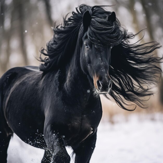 Kinematograficzny portret czarnego konia o wielkim pięknie Ai wygenerował sztukę
