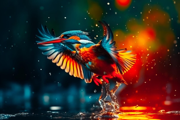 Kingfisher wleciał do rzeki z dużą prędkością.