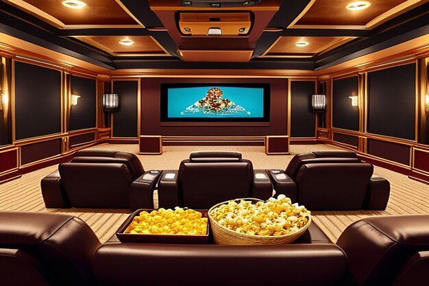 Kino domowe z warstwowymi siedzeniami tapeta UHD Stock Photographic Image