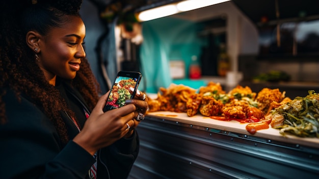 Kinowa cisza Zamrożona chwila klienta food trucka