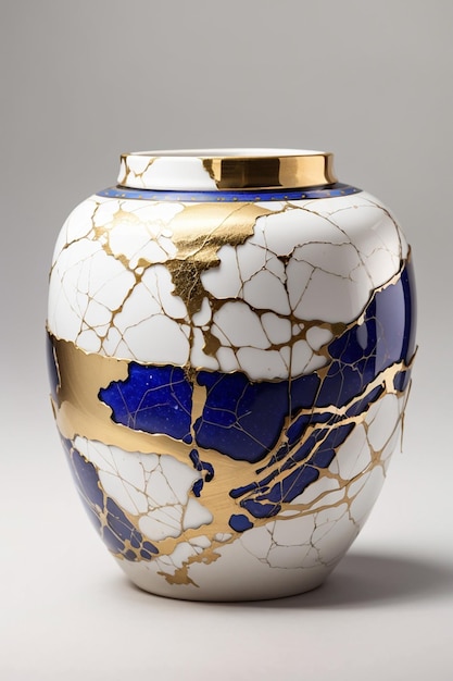 Kintsugi Elegance Golden Repair Art on White Ożywienie japońskiej ceramiki dzięki mistrzostwu w estetyce