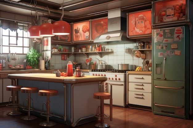 Kitchen island anime visual novel gra Interior bar Generate Ai