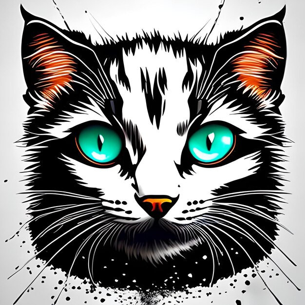 Kitten Splash Shirt Design Z Graficznym Stylem Manga Sunburst Na Białym Tle