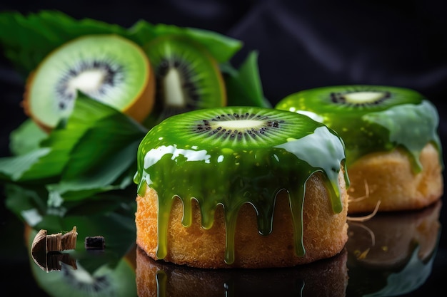 Kiwi Tort Zielony Owoc Kawałek Deseru Zielony Galaretka Ciasto Kiwi Tarta Abstrakcyjna Generatywna Ilustracja AI