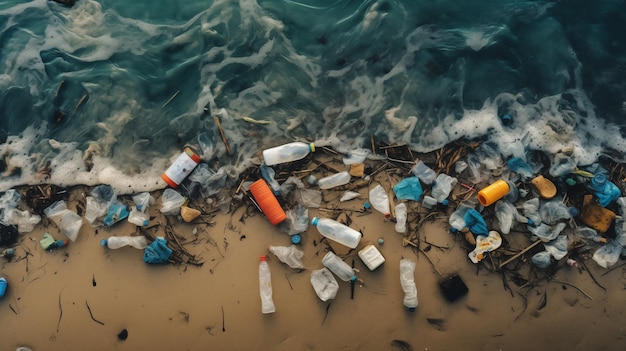 Zdjęcie kładka śmieci na plaży śmieci plażowe