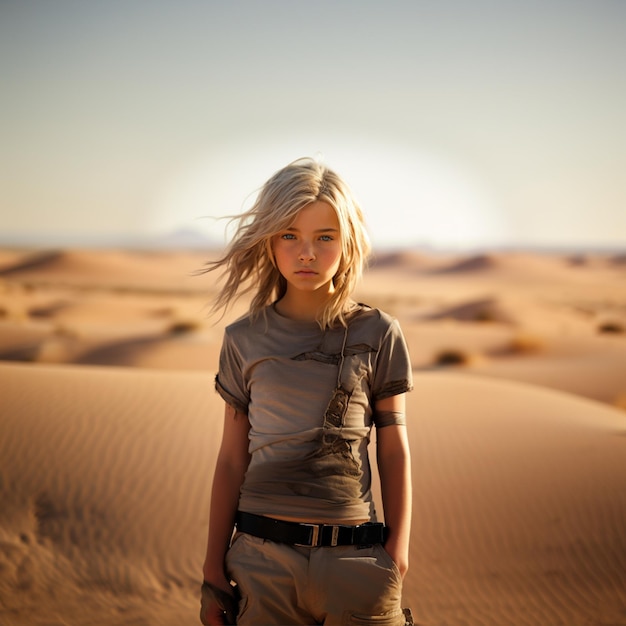 Klakmrtin 8-letnia dziewczyna bonde piękna stojąca na pustyni