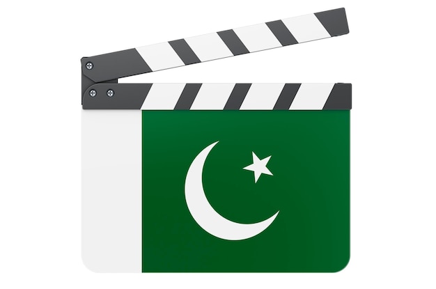 Klaps filmowy z koncepcją przemysłu filmowego flagi Pakistanu renderowania 3D