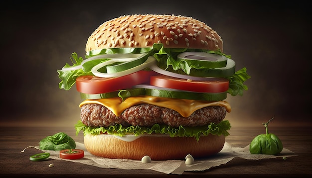 Klasyczna amerykańska ilustracja generatywna AI Hamburger