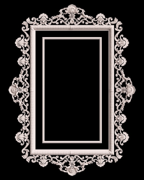 Klasyczna biała ramka z dekoracją ornament na białym na czarnym tle. Cyfrowa ilustracja. Renderowanie 3d