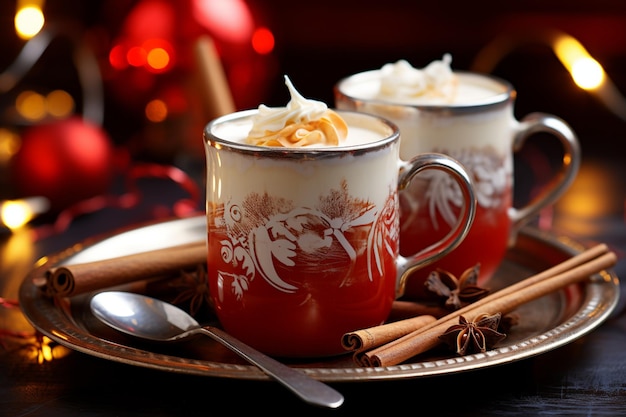 Klasyczna gorąca czekolada bogate ciepło i kremowy eggnog świąteczne święta Boże Narodzenie