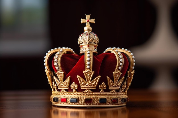 Klasyczna korona króla na stole AI Generative