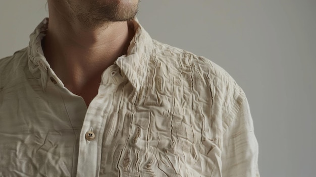 Klasyczna koszula z przyciskami w wszechstronnym beżowym tonie wykonana z lnu i stemplowana szczegółowo