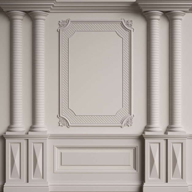 Zdjęcie klasyczna ściana wewnętrzna z listwami. podłoga parkietowa w jodełkę. ilustracja cyfrowa. renderowanie 3d