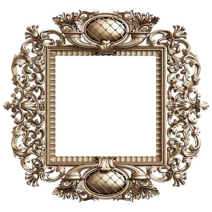 Zdjęcie klasyczna złota rama z wystrojem ornament na białym tle. cyfrowa ilustracja. renderowanie 3d
