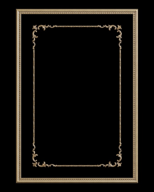 Zdjęcie klasyczna złota rama z wystrojem ornament na białym tle na czarnym tle