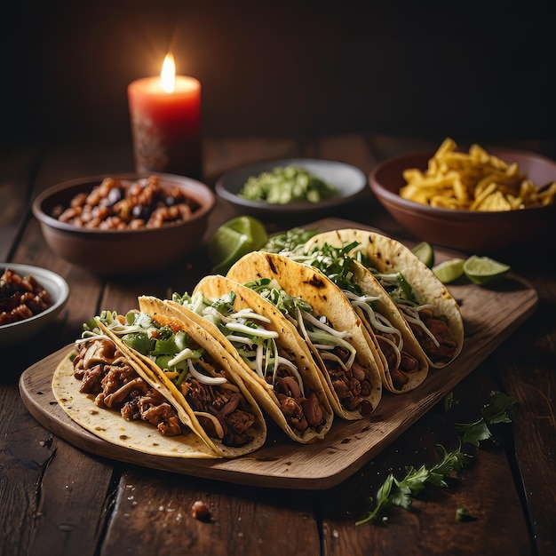 Klasyczne autentyczne meksykańskie taco pikantne i pyszne tacos aranżacja tradycyjne taco
