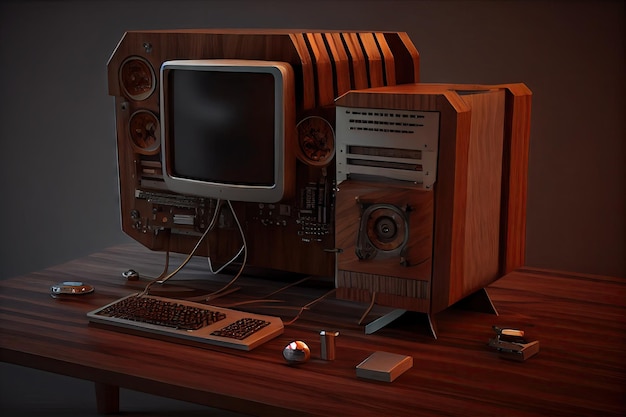 Klasyczne drewniane biurko z nowoczesnymi i eleganckimi komponentami komputerowymi