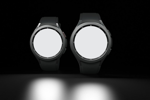 Klasyczne inteligentne zegarki z przodu na ciemnym tle