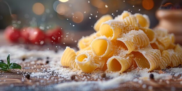 Zdjęcie klasyczne makarony na tle kuchni dieta i koncepcja żywności