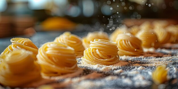 Zdjęcie klasyczne makarony na tle kuchni dieta i koncepcja żywności