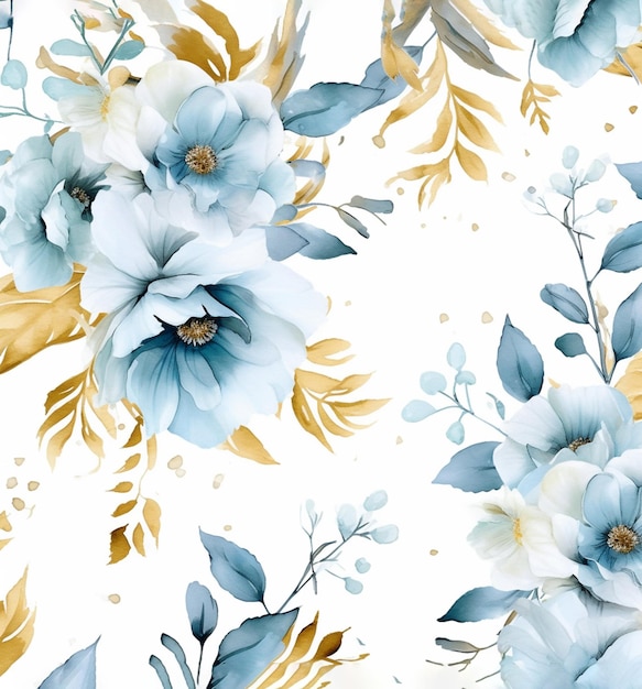 Klasyczne niebieskie białe złote kwiaty zieleni i złote tropikalne liście ramki Modna kolekcja kolorów Izolowane i edytowalne