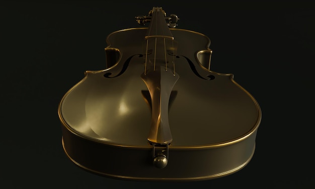 Klasyczne złote skrzypce na białym tle na ciemnym tle renderowania 3D