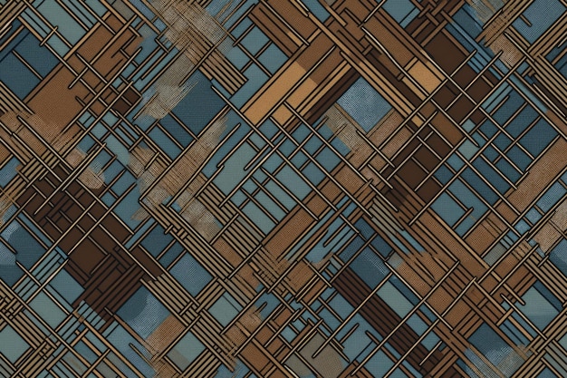 Klasyczny brązowy i niebieski wzór kratki Generative AI