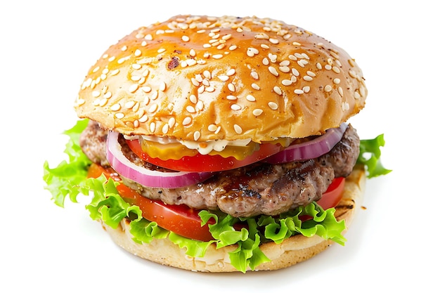 Klasyczny burger wołowy na białym tle