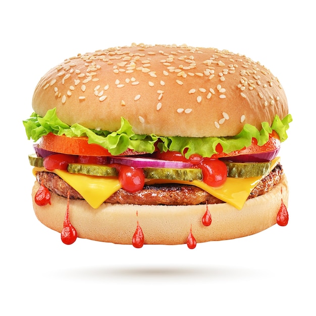 Klasyczny cheeseburger wyizolowany na białym