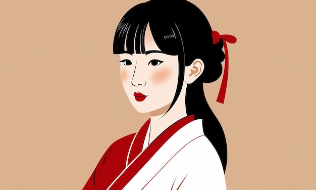 Klasyczny i pełen wdzięku wygląd osoby w czerwono-białym kimonie i czarnym obi