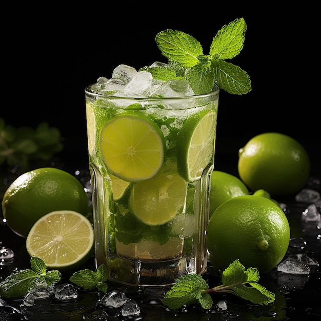 Klasyczny koktajl mojito izolowany na czarnej powierzchni