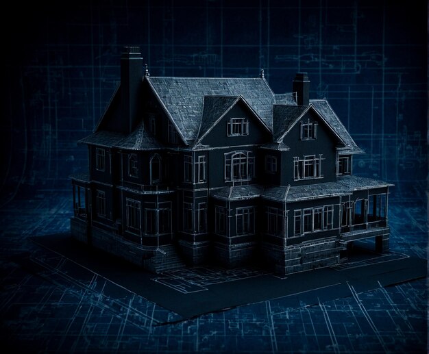 Klasyczny model domu na czarnym planie