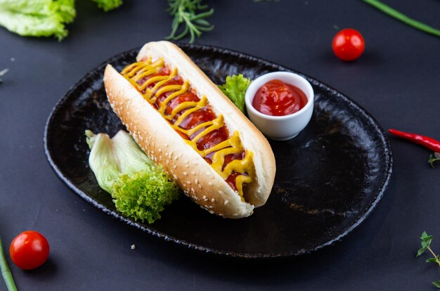 Klasyczny widok z boku na hotdog